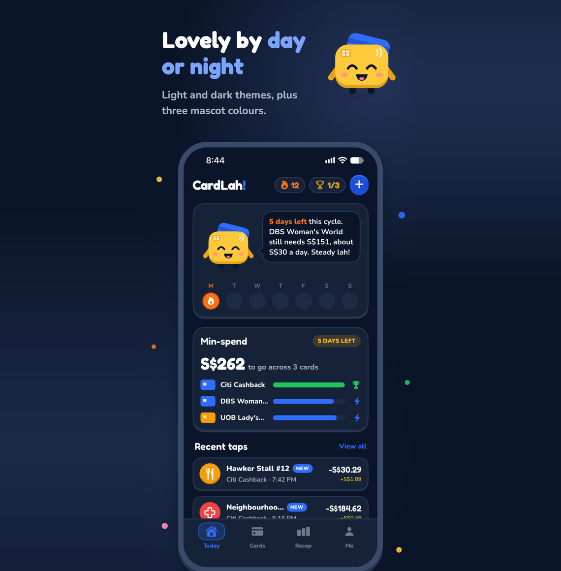 CardLah! Today screen in dark mode